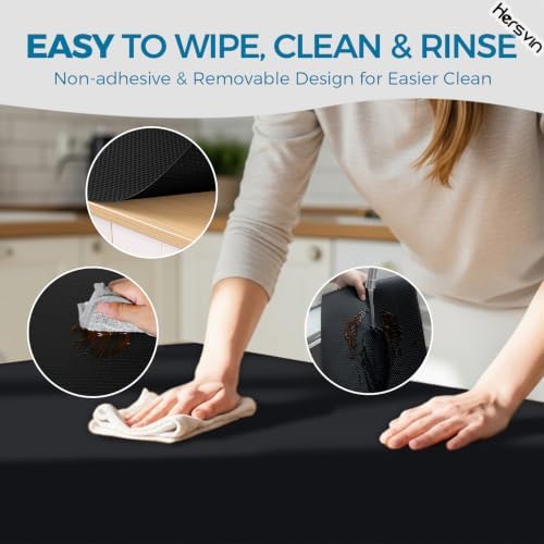 Hersvin Shelf Liners, 24 in x 20 ft Kitchen Drawer Mats, Non-Adhesive EVA Cupboard Protector, Cabinet Lining (Black Dot)