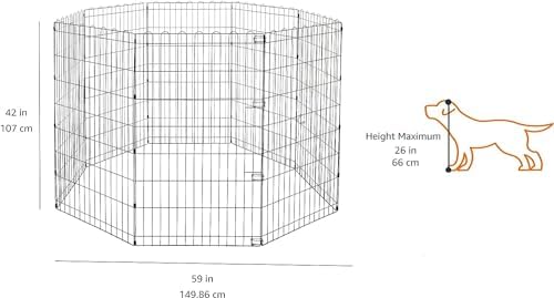 Amazon Basics Foldable Octagonal Metal Exercise Dog Playpen, Indoor/Outdoor, No Door, 8 Connected Panels, Large, 42 Inches Height, Black