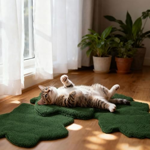 3 Pack Self Warming Pet Bed Leaf Shape Self Heating Cat Dog Mat Washable Thermal Sleeping Pad for Indoor Outdoor Hedgehog, Bunny, Sugar Glider, Rat, Chinchilla(Dark Green,Small-16 x20)