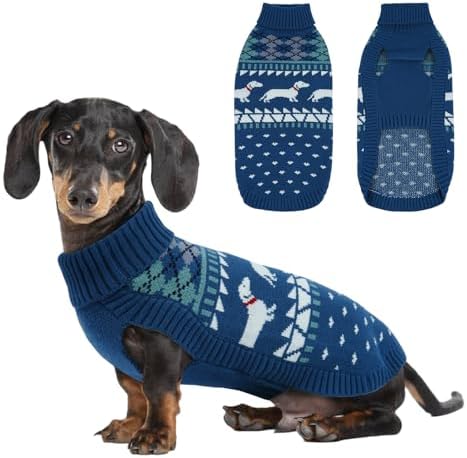 Lelepet Dachshund Sweater Turtleneck Dog Sweaters for Small Dogs (XS-XL) | Pullover Knitted Dog Coat,Cold Weather Dachshund Clothes,Fall/Winter Cozy Outfit for Wiener Dogs,Stretchy Knitwear,Slate Blue