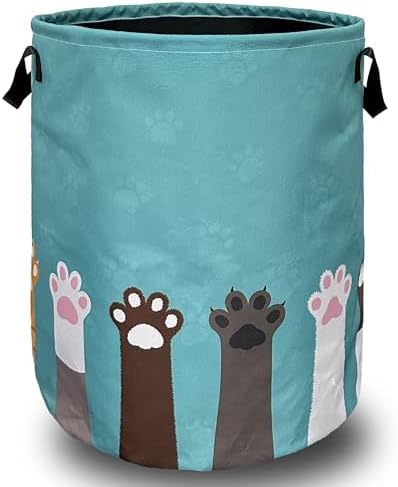 Cat Dog Paw Laundry Basket Foldable Oxford Cloth Hamper 18.9 x16.5"