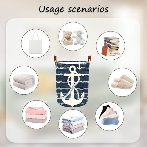 Laundry Basket 15.7x19.7 in Nautical Anchor Hamper for Bedroom