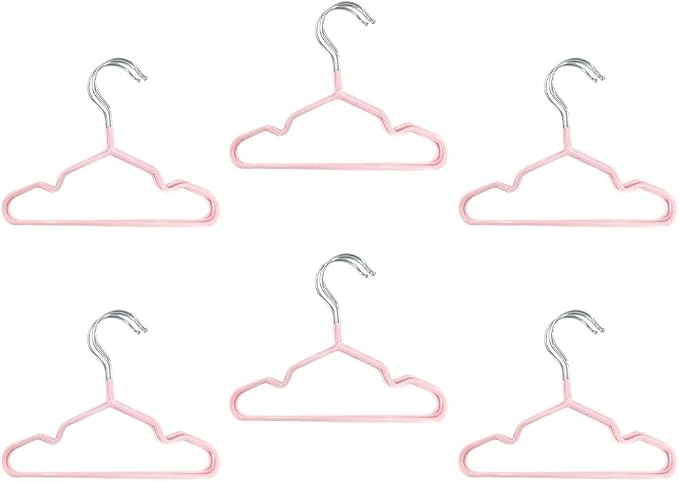 12 Pack Dog Clothes Hangers 7 Inch Wide Non-Slip Metal Pet Clothes Hangers Cat Clothing Holder Coat Hanger for Small Dogs Cats Puppy Chihuahuas (Pink)