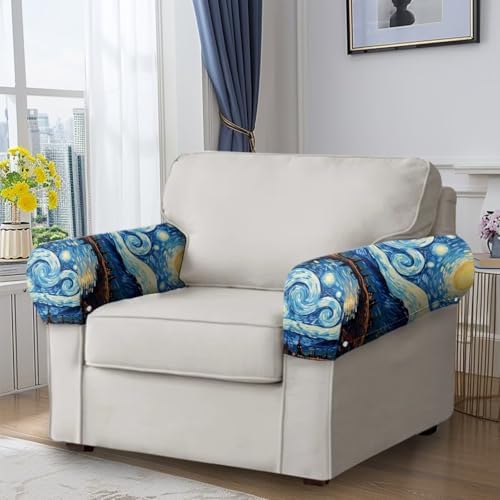 Couch Arm Covers Starry Night Arm Chair Covers for Arms Soft Stretch Armrest Covers Furniture Protector Armchair Slipcovers for Recliner, Set of 2