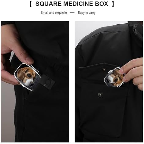Travel Ovely Pet Dog Beagle Pill Case 2 Compartments Small Pill Organizer for Fish Oil Vitamin Supplement Portable Daily Pill Box for Pocket Purse Medicine Storage