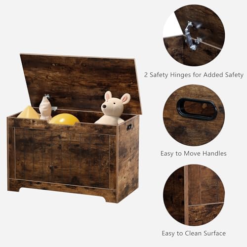 Wooden Storage Chest,30/40 Inch Storage Trunk w/2 Safety Hinges, Storage Bench, Modern Lift Top Chest Box Organizer (Rustic Brown, 30 L x 15.7 W x19 H Inch)