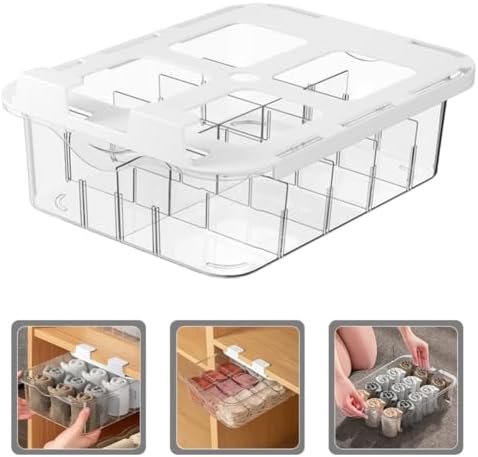 Multi-grid Pet Drawer Organizer with Lid Design for Socks and Underwear, Stable and Practical Storage Box for Closet and Home, Fashionable Compartment Divider for Ties and Small