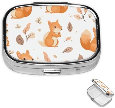 Pill Box 2 Compartment Medicine Pill Case for Pocket or Purse Mini Metal Pill Holder Cute Squirrels Pill Case Vitamin Organizer Portable Travel Pill Container to Hold Supplements Vitamins