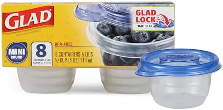 Glad GladWare Mini Round Food Storage Containers, 4 Oz, 8 Count | BPA-free, lock-tight seal for snacks, portion control, and on-the-go; reusable and stackable