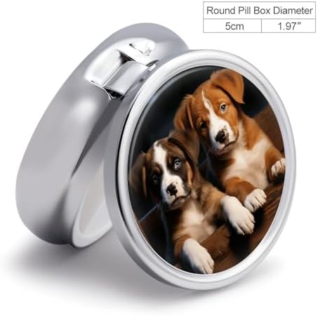 Puppies Dogs Pets Animals Pill Case with 3 Compartments Round Pill Box Cute Travel Pills Container Mini Pills Organizer Pocket Mini Medicine Storage for Storing Vitamins Supplements