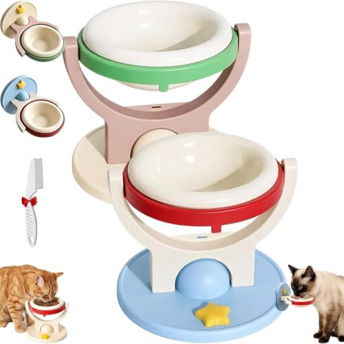 2-in-1 Wall Mounted & Elevated Cat Bowl, Floating Planet Bowl, Floating Wall-Mounted Pet Bowl, Foldable Pet Feeder Shelf, Adjustable Feeding Height, Removable Bowl for Dogs and Cats