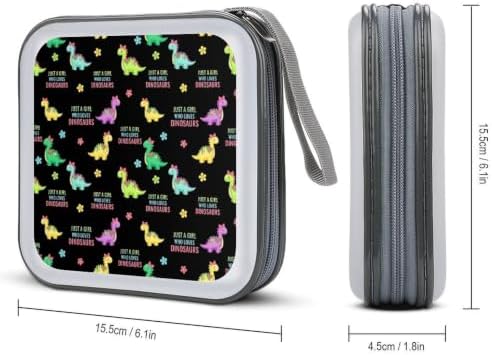CD Case Holder with 40 Capacity, Cute Dinosaurs Disc Organizer Binder | Portable DVD Case, Just A Girl Who Loves Cute Dinosaurs, Sturdy Zipper, Carry Handle, Hard Plastic Car Accessories