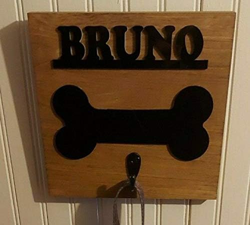 Personalized Wooden Dog Leash Hangers Custom Leash Holder Puppy Pet Hook Name Bone Sign Wall Organizer Decor, Hook and Hardware Is Installed Ready To Use, No More Where's the Leash? A Must Have