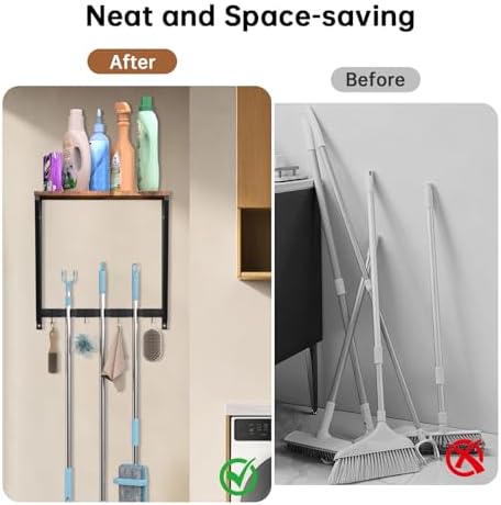 Broom and Mop Organizer Wall Mount, Heavy Duty Broom Hanger Wall Mount for Garage Laundry Room Utility Closet, Cleaning Tool Storage Rack Holder for Brooms Mops Swiffer and Household Organization