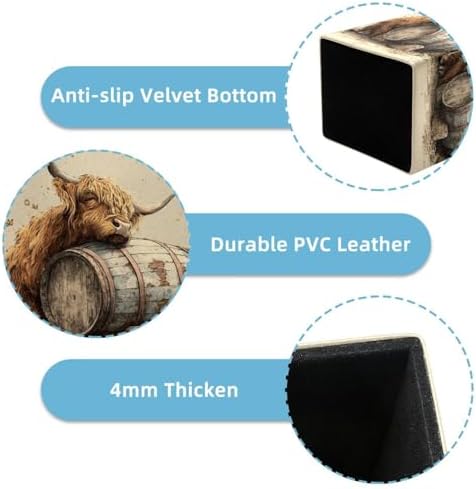 Highland Cow Pen Holder for Desk Decor, Rectangular PVC Leather Pencil Cup for Desk Pen Organizer, Makeup Brush Holder for School, Home, Office