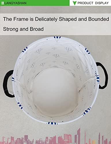 Round Laundry Basket Collapsible Storage Hamper Blue Balloon | Waterproof Canvas Foldable Baskets with sturdy Handles Multi-scene Organizer for Home Play Bedroom Gift Bin