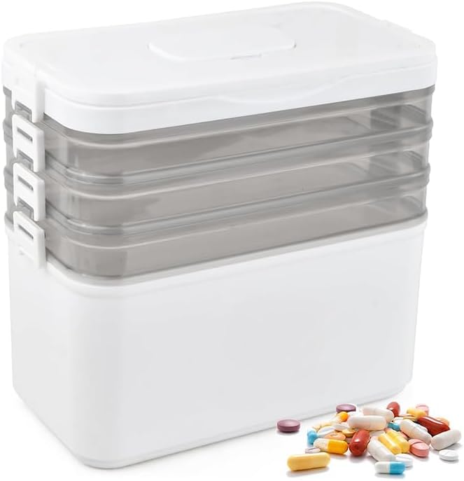 4-Tier Medicine Storage Organizer with Portable Pill Case, Portable First Aid Box with Removable Layers, Clear Medical Storage Box for Medicines, Vitamins & Emergency Supplies