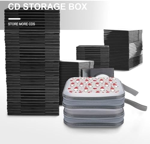 DVD Storage Binder for 40 Discs Love Heart Gnome Pattern, Hard Shell Protective Wallet with Handle, Portable CD Organizer for Car Travel