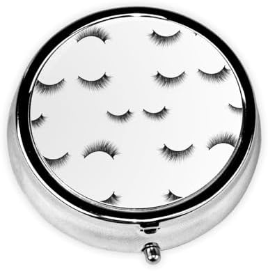 Purse Pill Case, Compact Round Holder for Vitamins, Travel Organizer Pocket Friendly, Moisture Proof Design for Women, Black Eyelash White