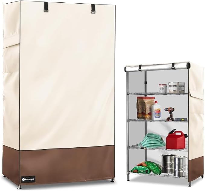 Rileytee Wire Shelf Cover,Heavy Duty 600D Dustproof Waterproof Shelf Covers for Wire Shelving,Outdoor Storage Rack Cover for Rack with Zipper,48" W x 20" D x 72" H,(Beige & Brown)