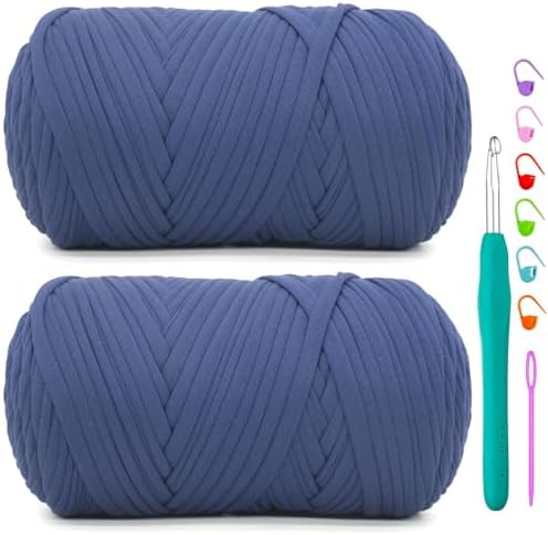 2 Pack Tshirt Yarn for Crochet,Navy Blue T Shirt Soft Elastic Fabric Chunky Thick T-Shirt Crochet Yarn for Crocheting Knitting Beginner Hand Knitting Bag/DIY Craft/Home Decor 2 * 400G-Navy Blue