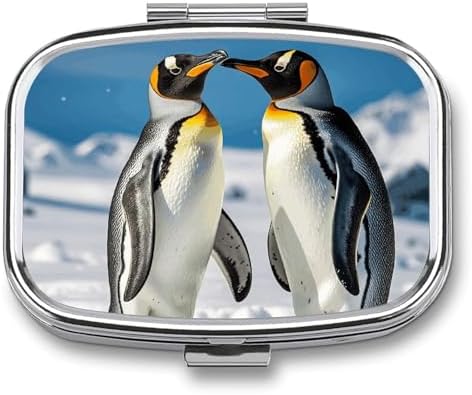 Pill Organizer, Portable Pill Box, Travel 7 Day Pillcase Young Penguins with Snow Medicine Organizer 2 Compartments Medicine Container for Vitamins, Medications, Fish Oil and Supplements