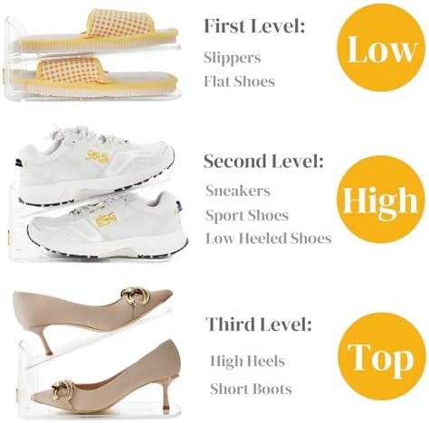 Eorbow 10 Pack Clear Shoe Slot Organizer, 11" Adjustable Shoes Stacker for Closet, Double Deck Display Shelf for a Pair of Shoes, Anti-slip Shoe Rack Holder Storage Space Saver