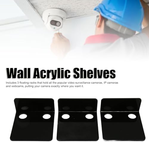 TOPINCN 3 PCS Small Security Cameras Wall Shelf, Wall Mounted Camera Tray, Floating Shelf Set, Wall Bracket with 6 Cable Clips & 10PCS Adhesive Tapes for Monitors Speakers (Black)