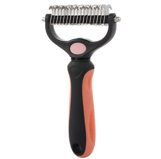 Pet Grooming combs - Double-Sided Deshedding Dematting Tool, Undercoat Rake for Dogs & Cats, Extra-Wide Dog Grooming Brush & Deshedder Comb for Long Hair (Orange, Large)