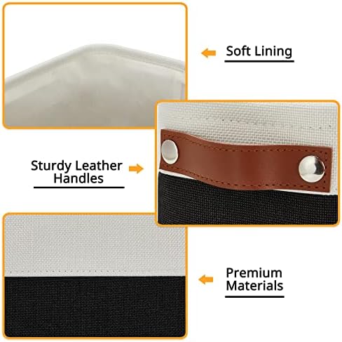 DULLEMELO Toilet Paper Storage Basket with Leather Handles, for Back of Toilet, Bathroom Storage for Towels & Paper (White & Black)