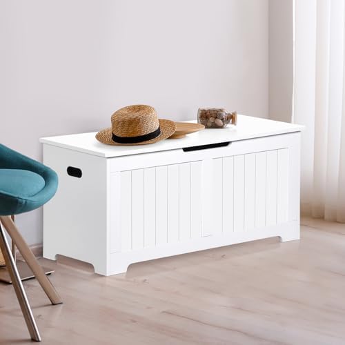 Wooden Storage Chest,30/40 Inch Storage Trunk w/2 Safety Hinges, Storage Bench, Modern Lift Top Chest Box Organizer (White, 40 Lx 15.7 W x19 H Inch)