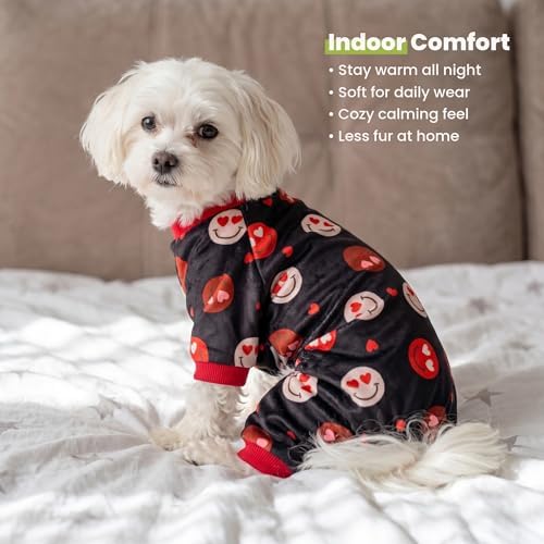 Fitwarm Hearts Eyes Smily Face Dog Pajamas, Cozy Valentines Outfit for Small Dogs Boy Girl, Festive Pet Clothes, Black, Red, XXL