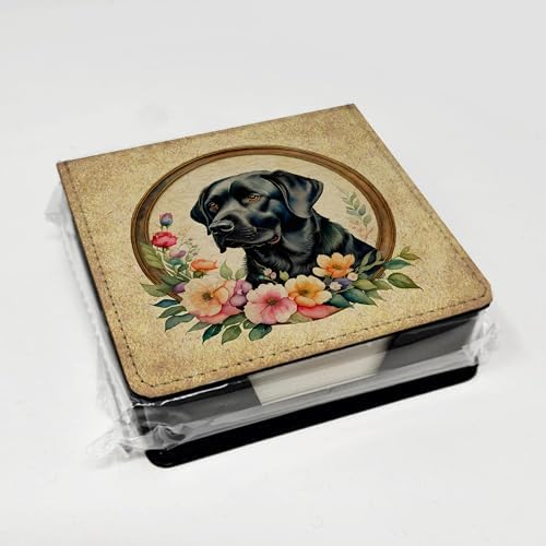 Caroline's Treasures Black Labrador Retriever and Flowers PU Leather Note Paper Holder with Artist-Designed Cover, Desk Accessory, Office Gift