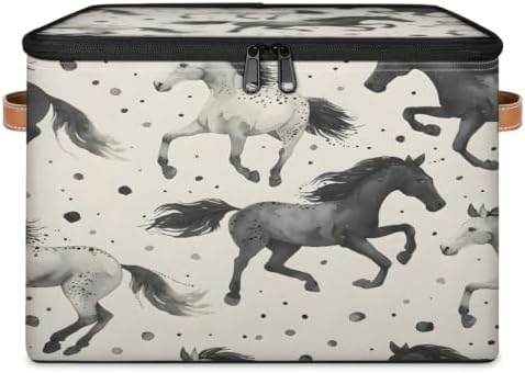 Vintage Horse Storage Box with Zipper Lid | Collapsible, Fabric, Storage Bin, Handle, Large, Closet Organizer, Containers, Bedroom, Home, Horses Theme