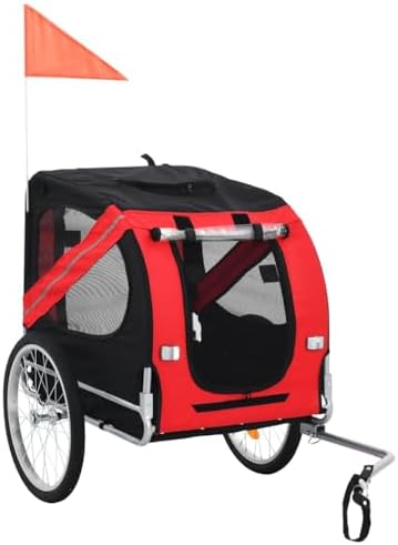 Dog Bike Trailer for Medium Dogs, Pet Bicycle Cargo Carrier with Steel Frame, Waterproof Oxford Fabric, Foldable Design, Dual Entry, Reflectors, Red and Black