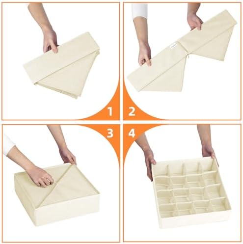 Criusia 6 Pcs Drawer Organizer Clothes - 90 Cells Closet Organizers and Storage for Baby Nursery - Washable Fabric Dresser Organizer Dividers for Sock Underwear Bra Dorm Room Essentials (Beige)