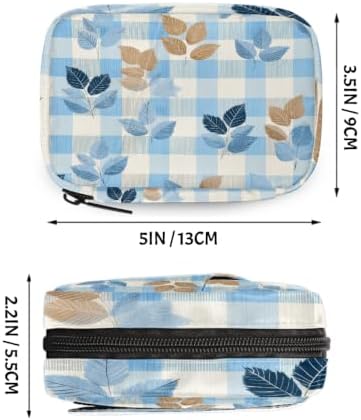 Travel Pill Organizer Blue Checkered Autumn Leaf Small Pill Case