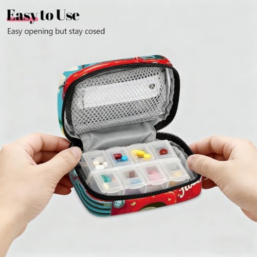 Travel Pill Organizer Vintage Red Truck Flower Small Pill Case