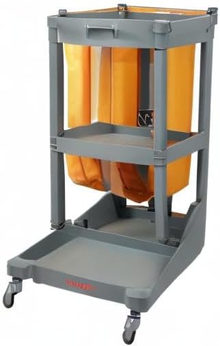 VEVOR Cleaning Cart, 3-Shelf Commercial Janitorial Cart, 200 lbs Capacity Plastic Housekeeping Cart, with 25 Gallon PVC Bag, 47" x 20" x 38.6", Yellow+Grey