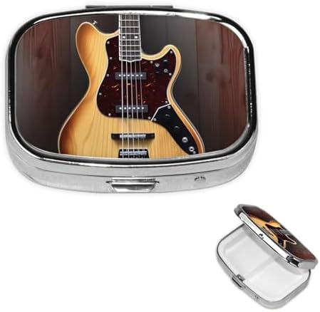 Guitar Musical Instrument Pill Box 2 Compartment Medicine Pill Organizer Square Pill Case for Purse & Pocket Travel Pillbox Portable Metal Medicine Vitamin Fish Oil Organizer Unique Gift