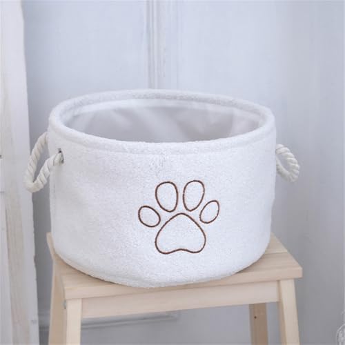 Storage Bin for Dog Toys,Plush Collapsible Dog Toy Bin Box with Handles,Large Pet Supplies Storage Basket Organizer for Toys,Blankets,Leashes,Clothing（Round,White）
