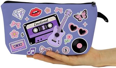 Retro Y2K Music Print Small Cosmetic Bag | Pet Grooming Toiletry Makeup Purse, Cute Organizer Zipper Pouch, Pet Grooming Birthday Present for Women Friends