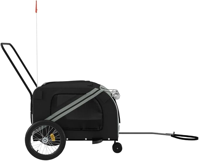 Pet Bike Trailer for Small Dogs, Foldable Bicycle Cargo Trailer with Sturdy Iron Frame, Oxford Fabric and PVC Cover, Easy Entry Doors and Mesh Windows for Comfort and Airflow