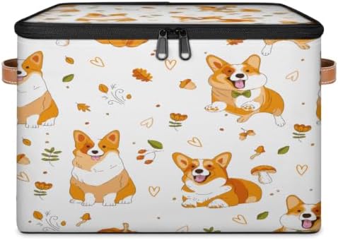 Funny Cute Dog Collapsible Fabric Storage Bin with Lid | Storage Basket, Foldable, Waterproof, Handle, Large, Closet Organizer, Home, Funny Animals Dog