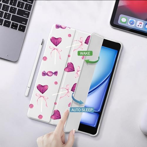 Cute Kawaii Lolipop Case for 11" iPad Air(2024), Clear TPU Smart Stand Back Cover with Pencil Holder, Auto Wake/Sleep Foldable Shockproof Protective Case