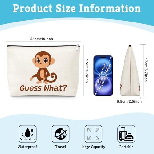 Cute Monkey Print Makeup Bag Monkey Lover Gift for Daughter Animal Monkeys Lovers Women Girls Sister Best Friend Mom Pet Coworker Graduation Mothers Day Christmas Birthday Cosmetic Bag with Zipper