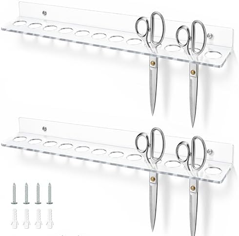 2 Pcs Acrylic Shear Holder Wall Mounted 12 Slot Scissors Holder Rack