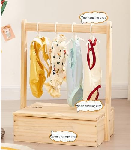 SYUFRE Dog Garment Rack Pet Armoire Wardrobe Wooden Dress Up Clothes Storage Small Dog Closet Pet Clothes Organizer Accessories for Doll Cat and Puppy (Color : Square with Storage), 10200230