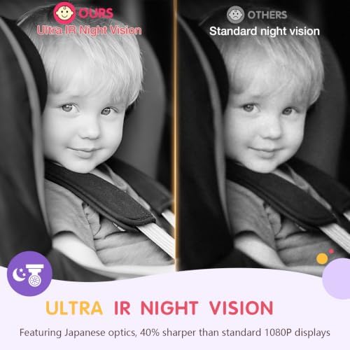 S100P Baby Car Camera with Ultra Night Vision, 5'' HD 1080P IPS Baby Car Monitor with 3X Zoom, Backseat/Carseat/Rear Seat Camera USB, Easy No-Damage Install, Safety for Infants and Pets(5 inch Purple)