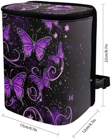 DISNIMO Purple Neon Butterfly Car Trash Can with Lid Collapsible Reusable Car Garage Bag Trash Bin, Automotive Garbage Can,Car Accessories Interior Car Organizer, Black